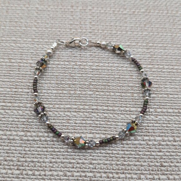 Jewelry - 8 Inch Sterling Silver Crystals And Tiny Genuine Pearls Bracelet B742